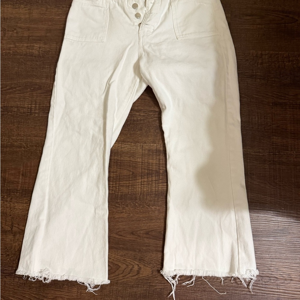White Frayed Hem Pants